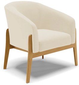 Poltrona Decorativa Base de Madeira Stella Linho Bege D03 - D'Rossi