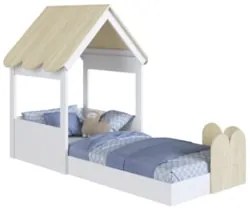Cama Solteiro Infantil Montessoriana Casinha Nana Branco/Carvalho C06