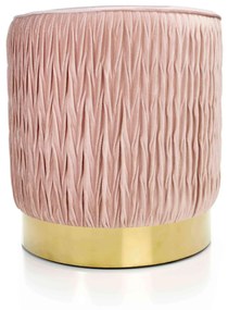 Puff Decorativo Redondo Tati Veludo Rosa com Base Dourada 38 cm - D'Rossi