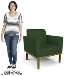 Poltrona Decorativa Base Madeira Castanho Maressa Veludo Luxo Verde -