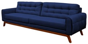 Sofá 4 Lugares Sala de Estar Eros 260 cm Veludo Azul Marinho Base Fixa G15 - Gran Belo