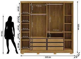 Guarda Roupa Com Espelho Pernambuco 6 Portas e 6 Gavetas Nature/Alasca - Vila Rica Móveis