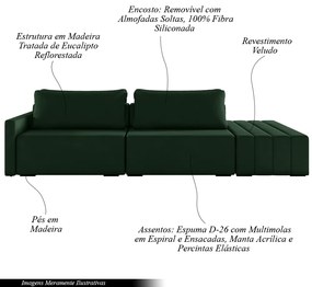 Sofá Ilha Modulado Milos 232cm Puff Lateral Veludo Verde G33 - Gran Belo