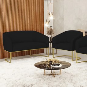 Sofá Namoradeira e Poltrona Base Industrial Dourado Stella Linho D03 - D'Rossi - A79 Preto
