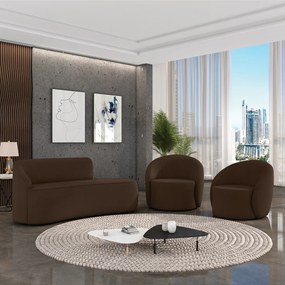 Sofá 2 Lugares Orgânico 140cm Morgan e 2 Poltronas Lua Suede D03 - D'Rossi - Marrom