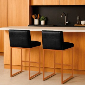 Banqueta Cozinha Alta com Encosto Industrial Kit 2 Bronze Lirina PU C05 - D'Rossi - Preto