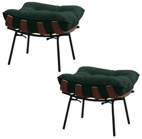 Kit 2 Puffs Decorativos Sala de Estar Abel Base de Madeira Preto Suede Verde G41 - Gran Belo