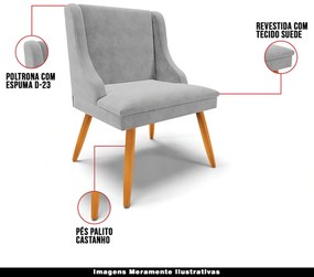 Cadeira Decorativa Sala de Jantar Pés Palito de Madeira Firenze Suede Cinza/Natural G19 - Gran Belo