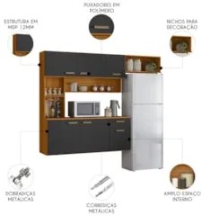 Cozinha Suspensa Lilian Freijó UV/Grafite Acetinado Z44     - Mpozenat