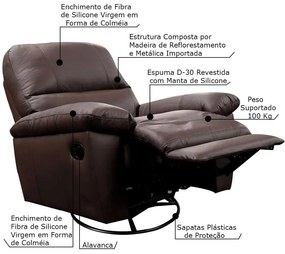 Poltrona do Papai Reclinável Giratória Armênia Glider Mecânico Couro Capucino G40 - Gran Belo