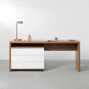 Conjunto Office - Bancada Contemporânea Louro Freijó 2,06m + Gaveteiro Contemporâneo Louro Freijó e Branco 85cm - Conjunto Office - Bancada Contemporânea Louro Freijó 2,06m + Módulo Contemporâneo Louro Freijó e Branco 85cm