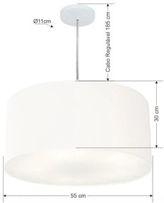 Lustre Pendente Cilíndrico Md-4220 Cúpula em Tecido 55x30cm Branco - Bivolt