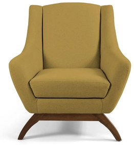 Kit 02 Poltronas Decorativas Sala de Estar Base de Madeira Naomi Veludo Mostarda Claro G15 - Gran Belo