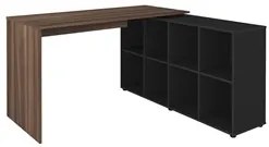 Mesa Escrivaninha em L Eron e Gaveteiro com Rodízios Mity A06 Ipê/Pret