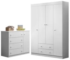 Jogo de Quarto Infantil Guarda Roupa e Cômoda Ellie Z39 Branco - Mpoze