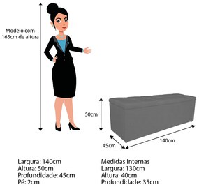 Calçadeira Estofada Manchester 140 cm Casal Linho Chumbo - ADJ Decor