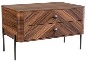 Mesa de Cabeceira Sahva 2 Gavetas Detalhes com Marchetaria Acabamento com Lâmina Pau Ferro Pés em Metal