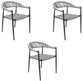 Kit 3 Cadeiras Área Externa de Alumínio Carmy com Corda Naútica Grafite G56 - Gran Belo