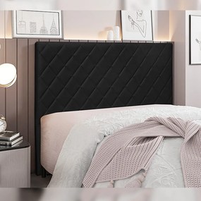 Cabeceira Decorativa 1,40M Baelon Veludo Preto G63 - Gran Belo