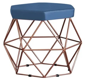 Puff Decorativo Base Bronze Elsa Suede Azul Marinho G41 - Gran Belo