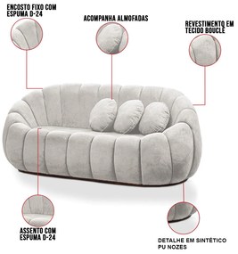 Sofá 2 Lugares Orgânico para Sala Cloud Bouclê E03 - D'Rossi - Cinza claro