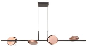 Pendente Eclipse Linear 120X16X22Cm Discos Metal Aluminio 04Xled 5,5W... (PRETO / COBRE BRILHO, 220V)