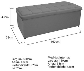 Calçadeira Copenhague 160 cm Queen Size Corano Cinza - ADJ Decor