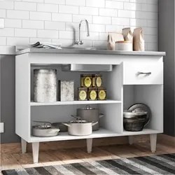 Balcão Gabinete Para Pia Sem Tampo 120cm 3 Portas e 1 Gaveta Flex Gabr