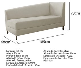 Kit Divã Recamier Heitor 185cm Lado Esquerdo e 02 Poltronas Luiza Linho - ADJ Decor
