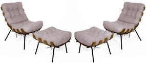 Kit 2 Poltronas Costela Com 2 Puff Costela Suede Crepe