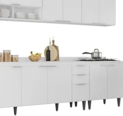 Armário de Cozinha Com Tampo CP05 320cm Pérola Branco Z34     - Mpozen