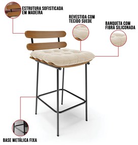 Banqueta Costela Suede Base Metálica Preto M11 - D'Rossi - Bege