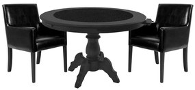 Mesa de Jogos Carteado Montreal Redonda Tampo Reversível Preto com 2 Cadeiras Liverpool PU Sintético Preto Liso G36 G15 - Gran Belo