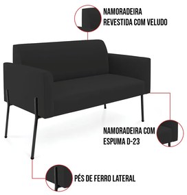 Sofá Namoradeira e Poltrona Pé de Ferro Preto Marisa Veludo D03 - D'Rossi - Preto