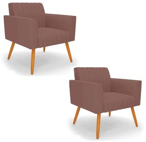 Kit 2 Poltronas Viena Gomada Veludo Pés Palito Castanho D03 - D'Rossi - Rose