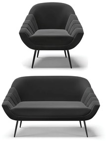 Kit 01 Namoradeira 02 Lugares e 01 Poltrona Giovana Suede Pés Palito de Ferro - D'Rossi - Preto
