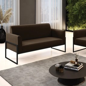 Sofá Namoradeira Base Industrial Alta Preto Marisa Suede D03 - D'Rossi - Marrom