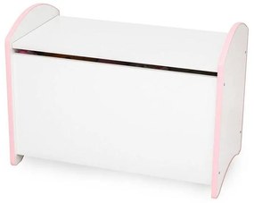 Baú Infantil Organizador Pistão Na Tampa Basculante - Branco/rosa