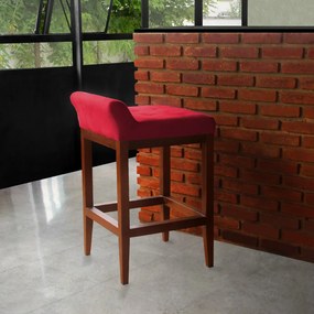kit 2 Banquetas Alta Lotus Base Madeira Maciça Estofada Suede Vermelho