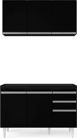Kit Armário Aéreo e Balcão de Cozinha Lavanderia Dora sem Tampo 120cm L06 - D'Rossi  - Preto