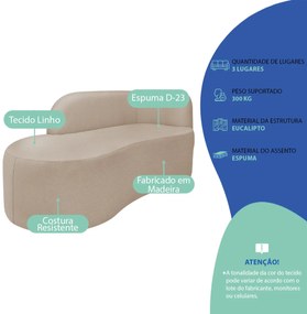 Divã Recamier Orgânico Tokyo 200cm Lado Esquerdo Linho - ADJ Decor
