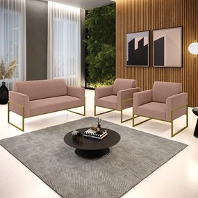 Namoradeira e 2 Poltronas Industrial Alta Dourado Marisa Bouclê - Rose