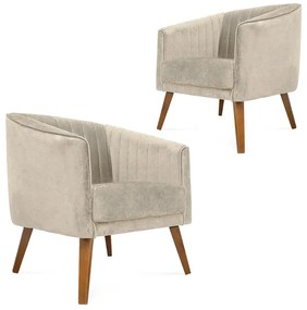 Kit 2 Poltronas Decorativas Dalia Pés de Madeira Veludo Bege - Sheep Estofados - Bege