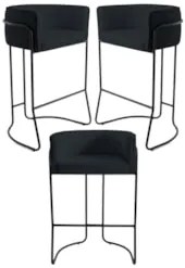 Kit 3 Banquetas Decorativas Base Aço Preto Betina C-05 Sintético Preto