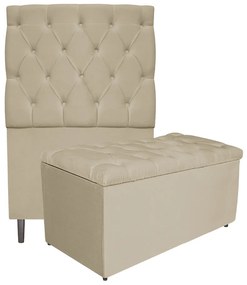 Kit Cabeceira e Calçadeira Liverpool 90 cm Solteiro Corano Bege - ADJ Decor