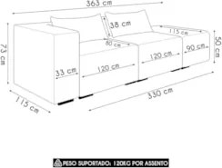 Sofá 5 Lugares 363cm Com Puff Direito Fay Veludo Bordo Z55 - Mpozenato