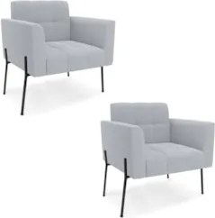 Poltrona Para Sala Pé Metal Preto Kit 2 Ana Bouclé Cinza - Ibiza