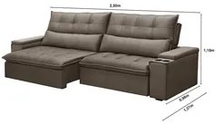 Sofá Retrátil Reclinável 3 Lugares 250cm Moritz F05 Veludo Castor - Mp