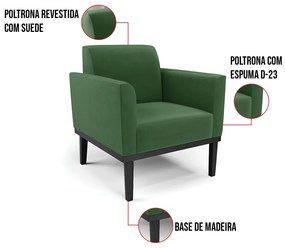 Poltrona Base de Madeira Fixa Preto Marisa Suede  D03 - D'Rossi - Verde