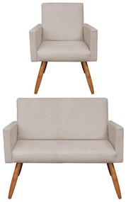 Kit 01 Namoradeira com 01 Poltrona Larissa Suede Pés Palito Castanho D'Rossi - Bege